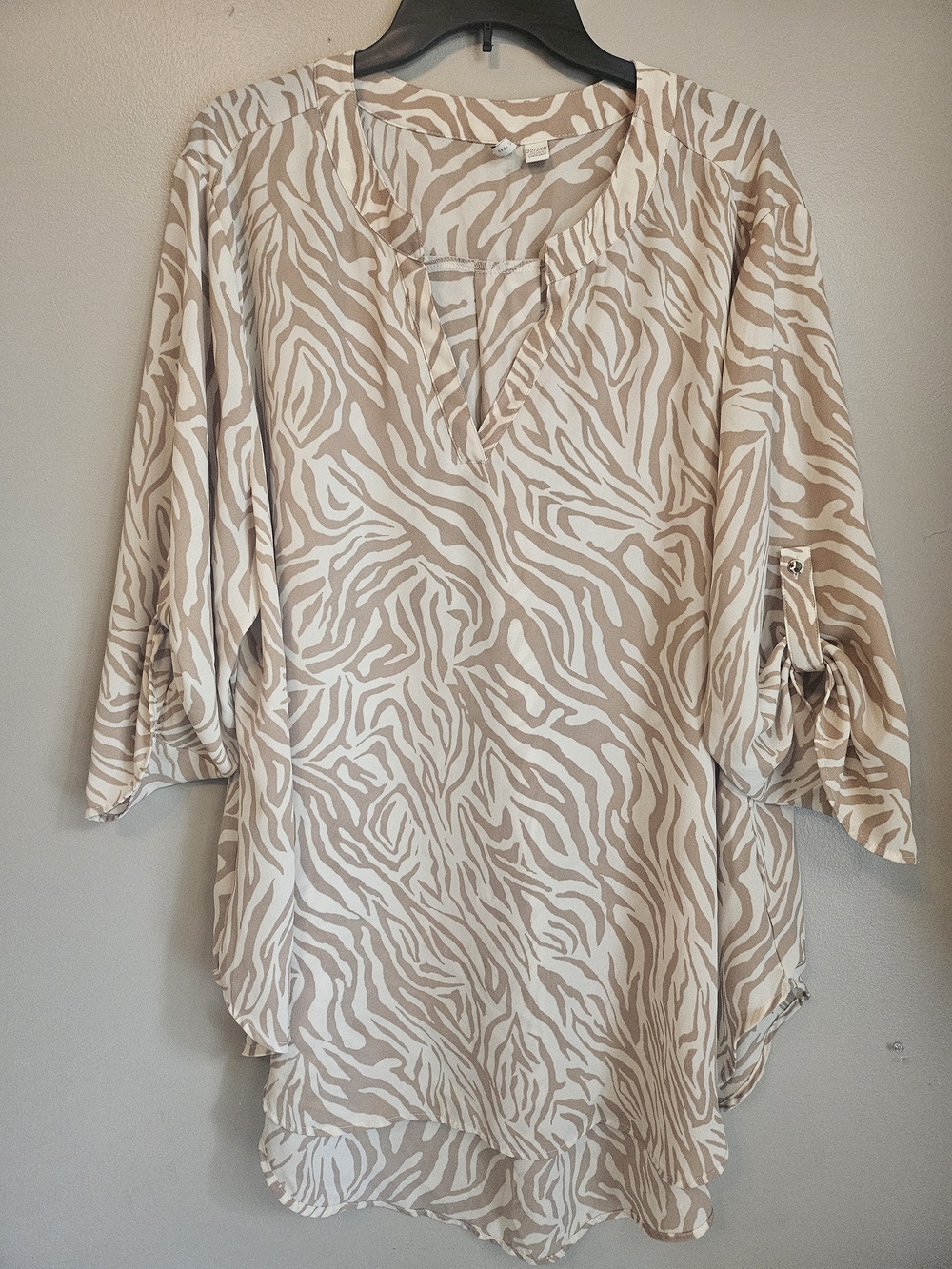 Beige and White Zebra Print Women's Tunic Top